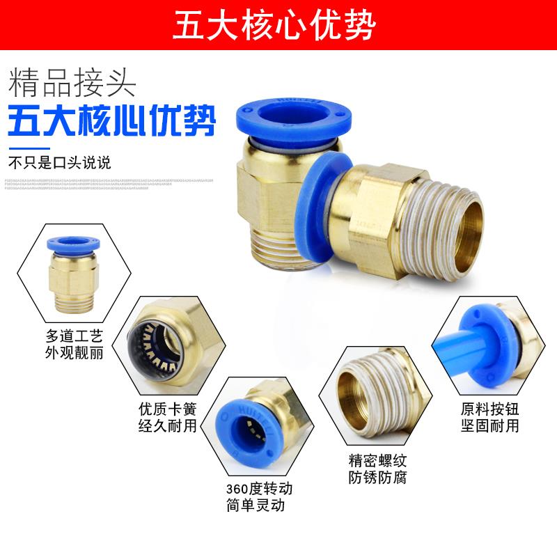 气动气缸铜快速接头PC8-02螺纹直通PC4-M5气管快插6-01/10/12-04
