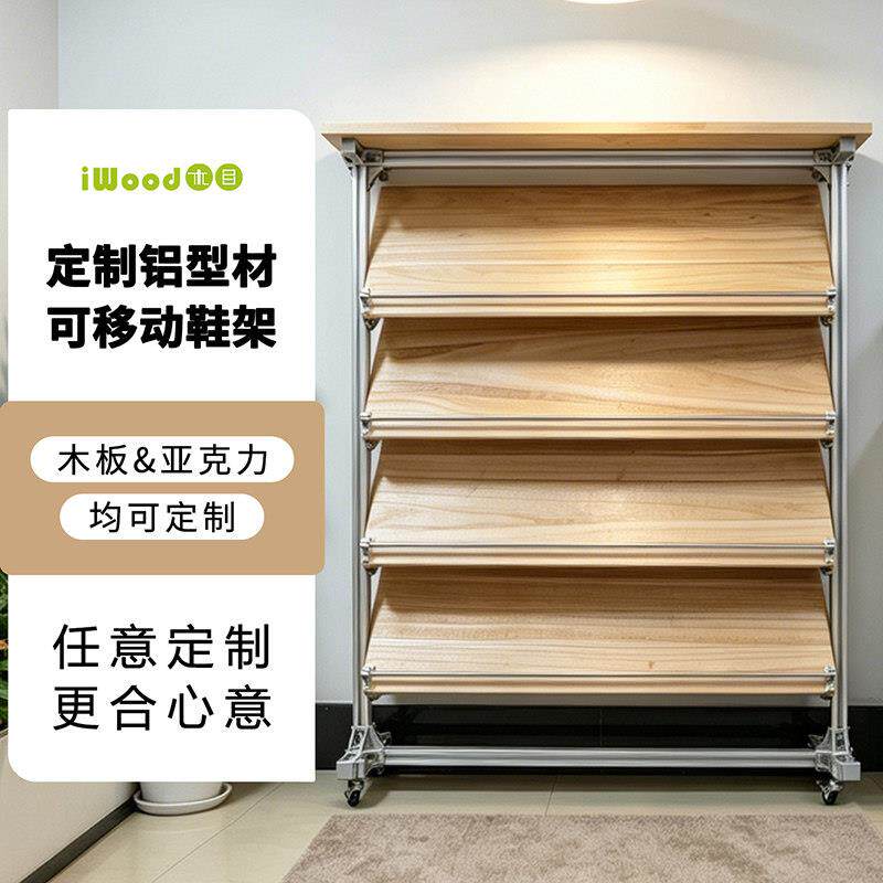 iwood木目 定制diy铝挤型材料实木不锈钢鞋柜置物架 成品收纳筐架