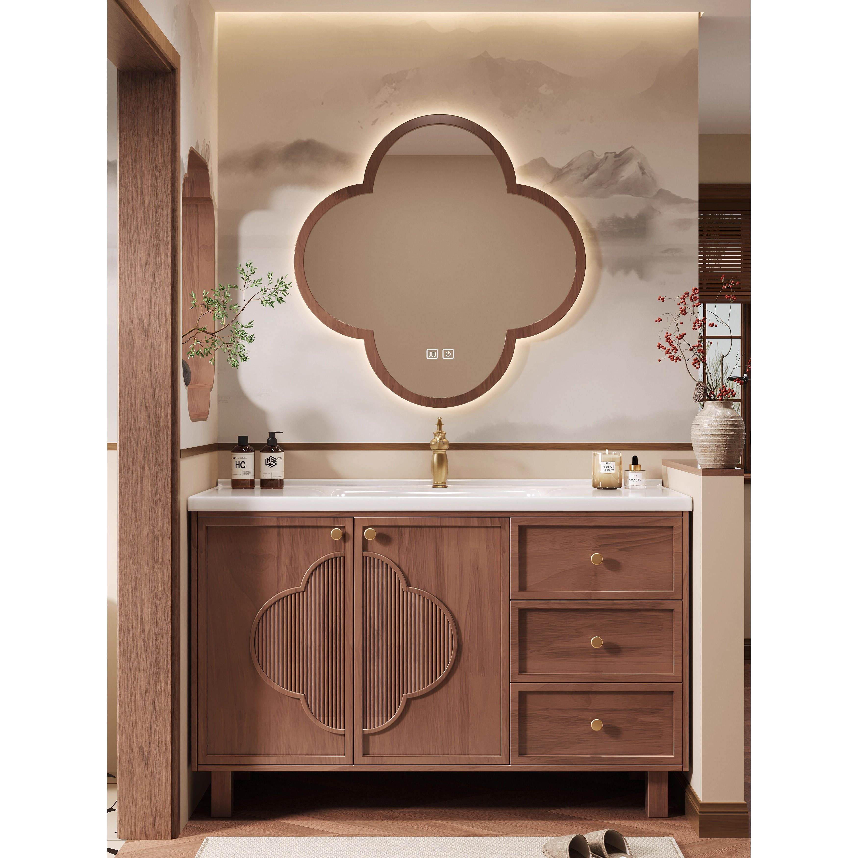 宋氏美学中古风浴室柜组合橡木落地卫生间洗漱台陶瓷一体洗手脸盆