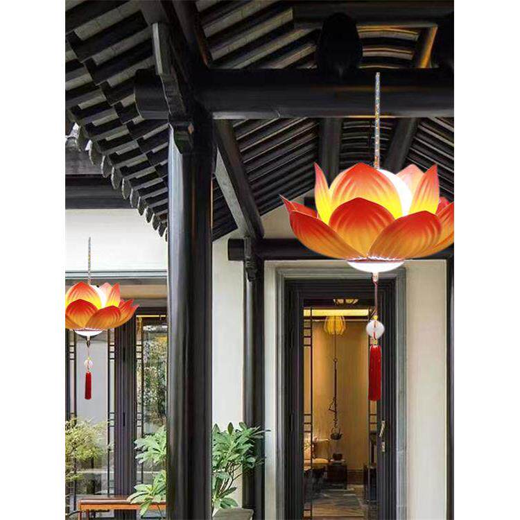 河灯荷花灯许愿荷花灯金色上下发光荷花吊灯寺庙寺庙走廊过道吊灯