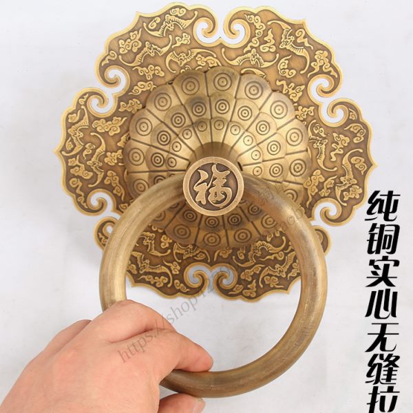 仿古全铜加厚大门如意门环中式别墅木门实心拉环纯铜装饰门把手