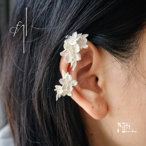 陋Lou 樱花耳骨夹女 原创设计925银耳骨夹手工无耳洞耳饰设计师