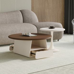 悬空电视柜圆形茶几组合简约现代客厅小户型奶油风壁挂式电视机柜