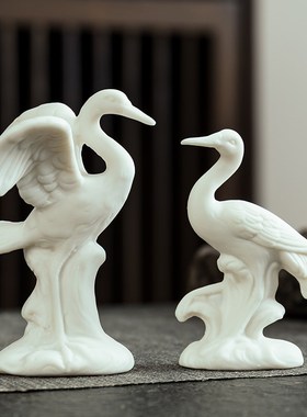 陶瓷工艺品仙鹤摆件现代简约客厅装饰品创意玄关酒柜盆景微景观