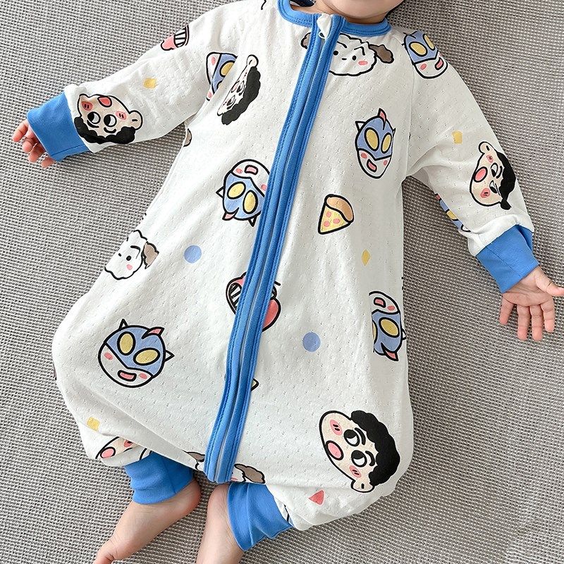 夏季宝宝薄纯棉呼吸长袖连体睡衣男童女童卡通睡袋儿童透气防踢被