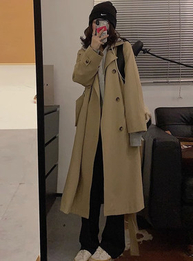 卡其色风衣外套女中l长版2023春秋冬新款韩系高级感小个子休闲大
