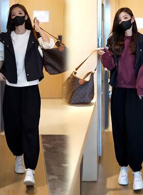 2023秋装搭配j一整套休闲套装女宽松卫衣连帽马甲束脚裤减龄三件