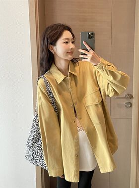 孕妇装衬衫外套春秋o新款韩版宽松设计感小众中长款休闲辣妈上衣