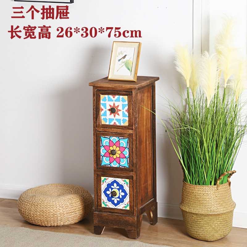 A12客厅柜子储物柜多层美式抽屉式实木边柜夹缝斗柜卧室复古床头