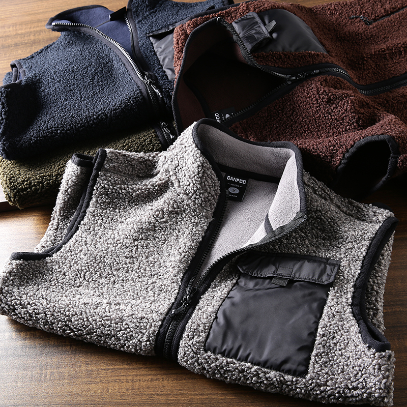 高密度颗粒绒 蓄热保暖 秋冬男装撞色口袋休O闲立领时尚背心马甲