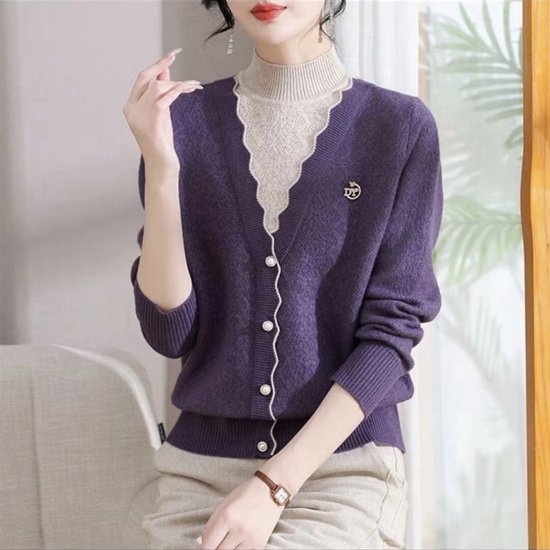 妈妈装2024秋冬装新款假两件毛衣针织打底衫中老年女时Z尚秋冬上