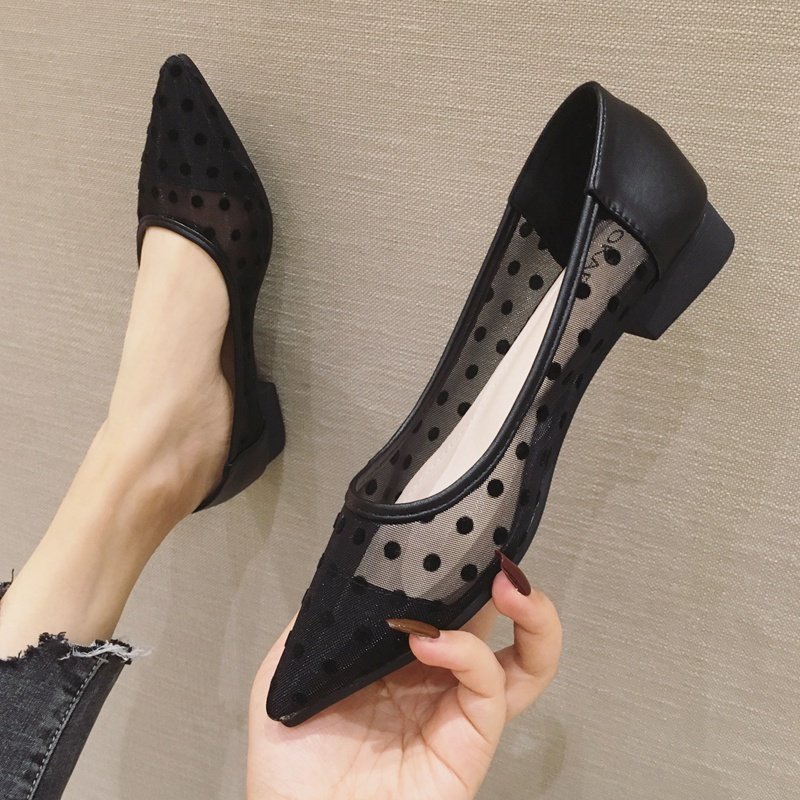 凉鞋女粗跟2021夏款百搭配裙子的鞋子仙女风尖头波点鞋低中跟单鞋,女鞋,洞洞鞋,淘宝优惠券,粉丝福利购,淘宝优惠卷