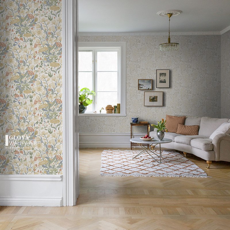 3d北欧风复古小碎花壁画客厅民宿酒店卧室背N景墙壁纸墙布壁布墙