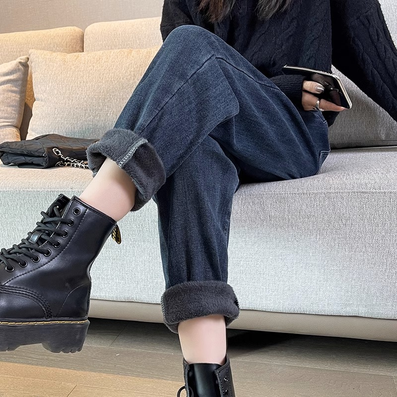 孕妇裤子冬季外穿加绒加厚大尺码牛仔老爹裤秋冬款哈伦X裤内搭裤