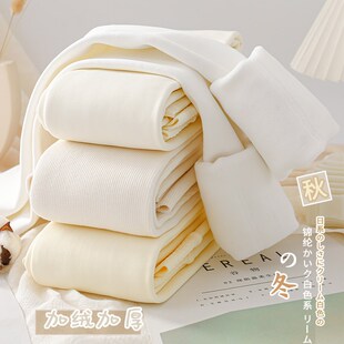奶白色连裤袜秋冬加绒加厚白色高腰打底裤女日系米白色丝袜打底袜