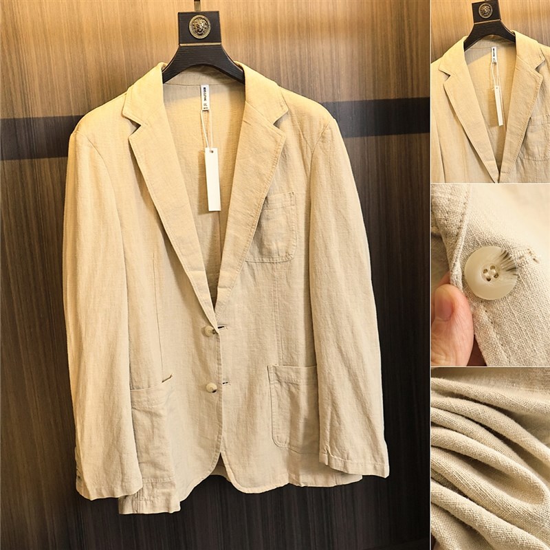 立体裁剪+70%苎麻混纺!秋季男士纯色百J搭抑菌透气平驳领西服外套