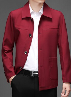 男士中老年加大码红色夹克2v024春秋新款中年商务胖子休闲爸爸外
