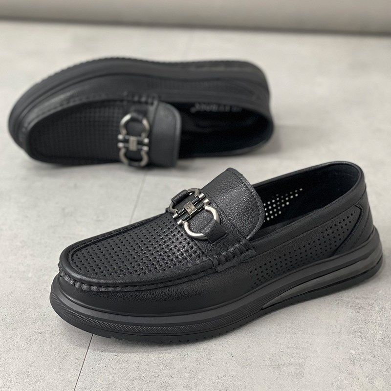 皮鞋男夏季新款真皮透气豆豆凉鞋商务休闲百搭男士脚蹬软底镂空鞋,流行男鞋,乐福鞋（豆豆鞋）,淘宝优惠券,粉丝福利购,淘宝优惠卷