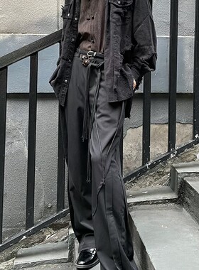 以休眠 日d系压褶堆叠特殊设计微喇叭裤 小众无性别垂感西裤