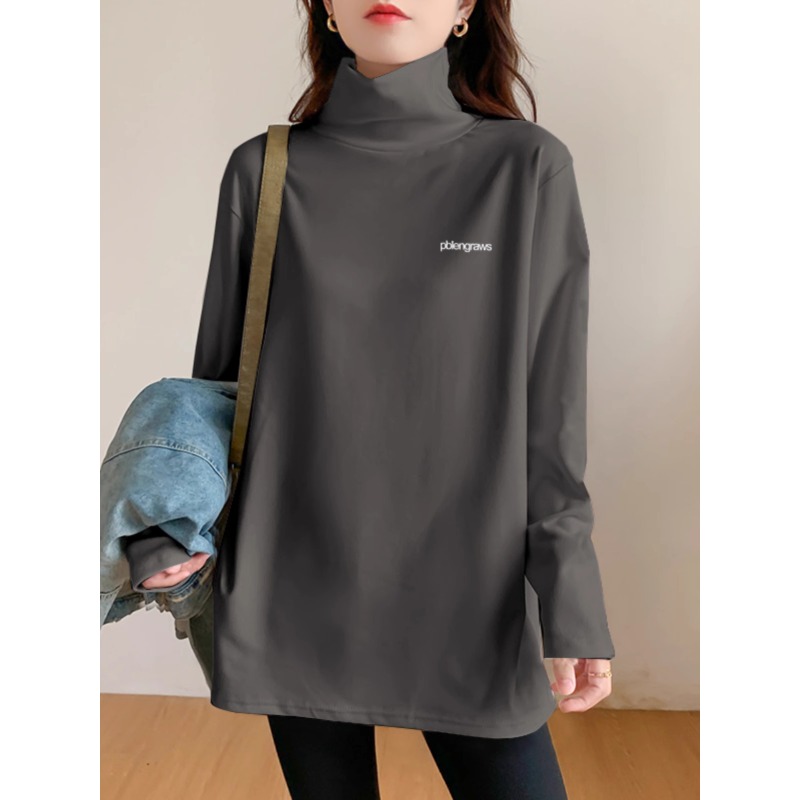 高领打底衫女内搭可外穿德绒加厚保暖长袖T恤P宽松大码中长款上衣