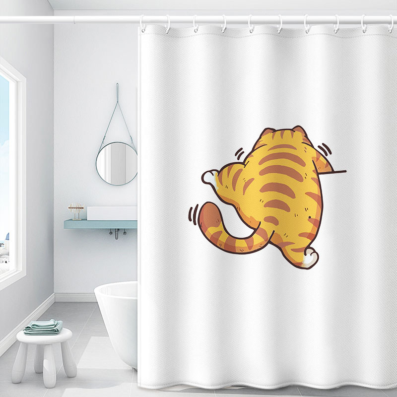 卡通猫咪浴室免打孔n干湿分离隔断防水加厚浴帘卫生间遮挡门帘窗