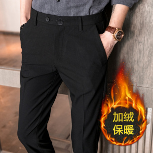 裤子男韩版潮流修身黑色小脚裤有加绒款秋冬发型师休Y闲长裤小西