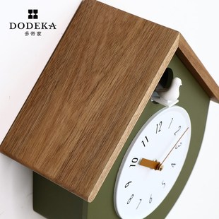多帝家实木布谷鸟报时挂钟客厅钟表挂墙创意小鸟咕咕钟中古摆钟新