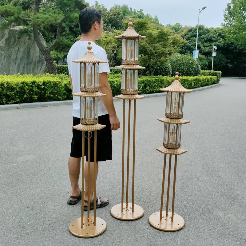 婚庆道具新中式发光凉亭三件套婚礼现场布置水晶灯汉唐风铁艺摆件