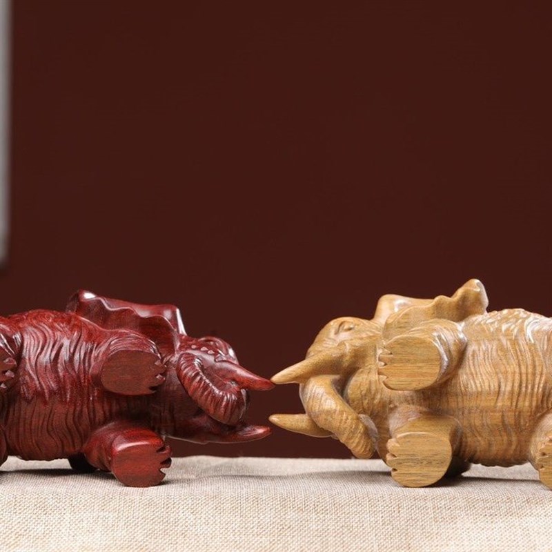 天然紫檀绿檀香木雕刻手工实木木雕刻乖萌可爱大象文玩手把件摆件