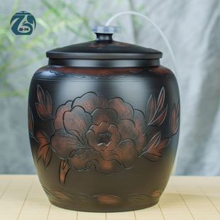 储水桶陶瓷家用老式 茶台泡茶抽 蓄水缸带盖子装 纯净水罐养水大尺码