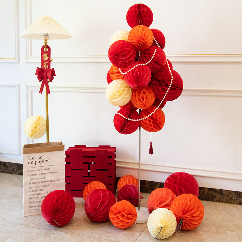 蜂窝球立柱结婚装饰地飘红色纸灯笼桌飘婚房布置纸拉花婚礼吊饰,节庆用品/礼品,婚房装扮用品,淘宝优惠券,粉丝福利购,淘宝优惠卷