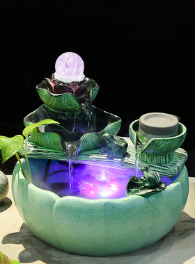 中式荷花风生水起循环流水喷泉摆件客厅办公室鱼缸装饰开业乔迁礼