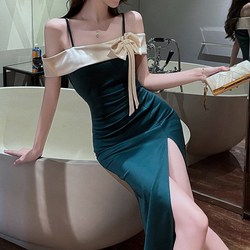 夜总店一字肩吊带高级感晚礼服女2025新款宴会气质性感修身连衣裙