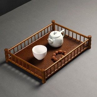 端奉茶杯架茶棚茶具收纳干泡台手工 竹制托盘竹编茶盘家用仿古中式