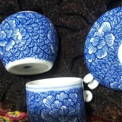 绣眼鸟食罐 鸟用具 陶瓷柳莺鸟缸 鸟碗 景德镇青花手绘千叶图鸟杯