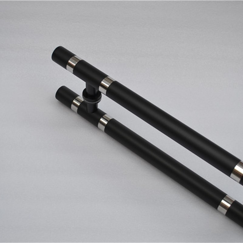 亮环哑黑色烤漆无框玻璃门拉手 加厚不锈钢大门把手 木门KTV拉手