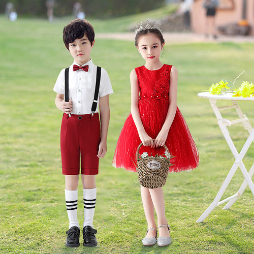 六一儿童演出服女童公主白色蓬蓬裙男童大合唱幼儿园毕业表演服装