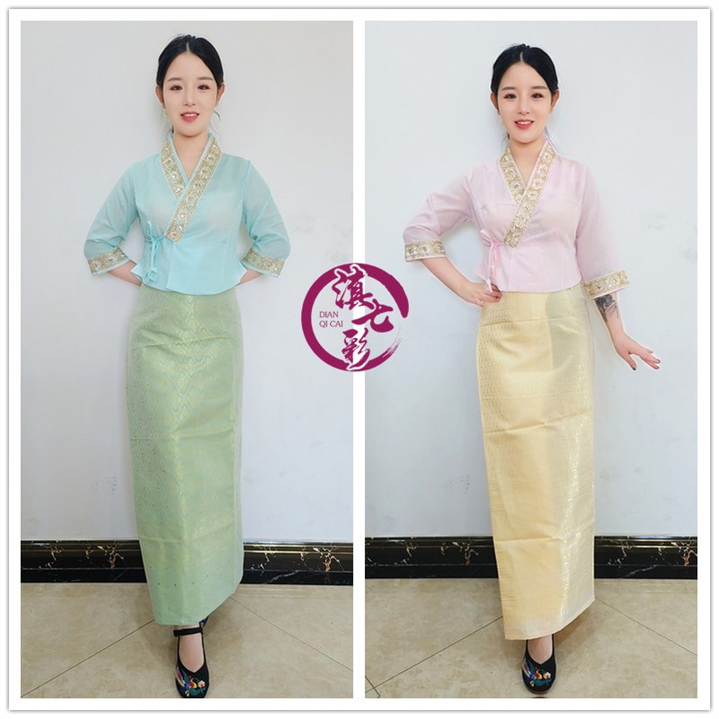 新款中袖傣族服装套装银丝傣族单衣系带傣族女装娘惹服多色可选