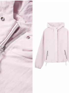 【甜甜专享】连帽拼色冲锋衣短款外套女宽松长袖连帽外套3.10
