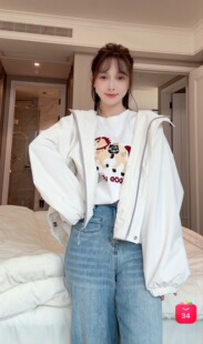 外套女宽松长袖 连帽拼色冲锋衣短款 连帽外套323 小四专享