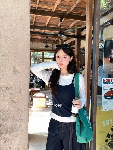 【爆米花专享】PPHOME韩系松弛感纯色叠穿修身长袖T恤两件套