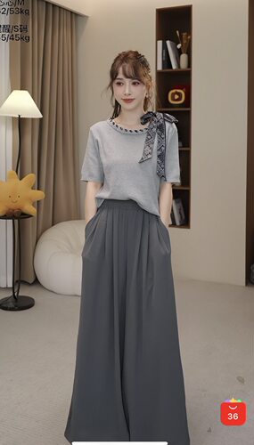 【小四专享】蝴蝶结丝巾上衣加裤子套装