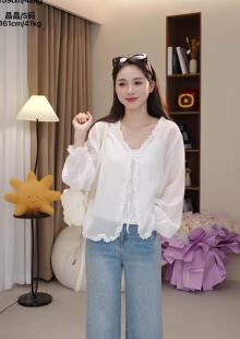 外搭宽松长袖 外套小开衫 亚麻防晒衬衫 衬衣上衣323 小四专享