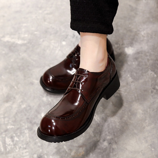 2021新款英伦大头皮鞋男真皮圆头韩版潮休闲厚底系带商务正装男鞋