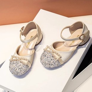凉鞋女童高跟鞋水晶公主鞋2025春季新款演出配礼服包头春秋单鞋子