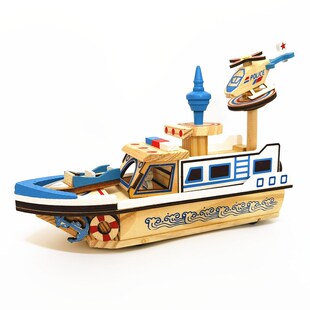 新款木制彩色海警船模型s装饰品摆件游轮木质工艺品摆饰礼物