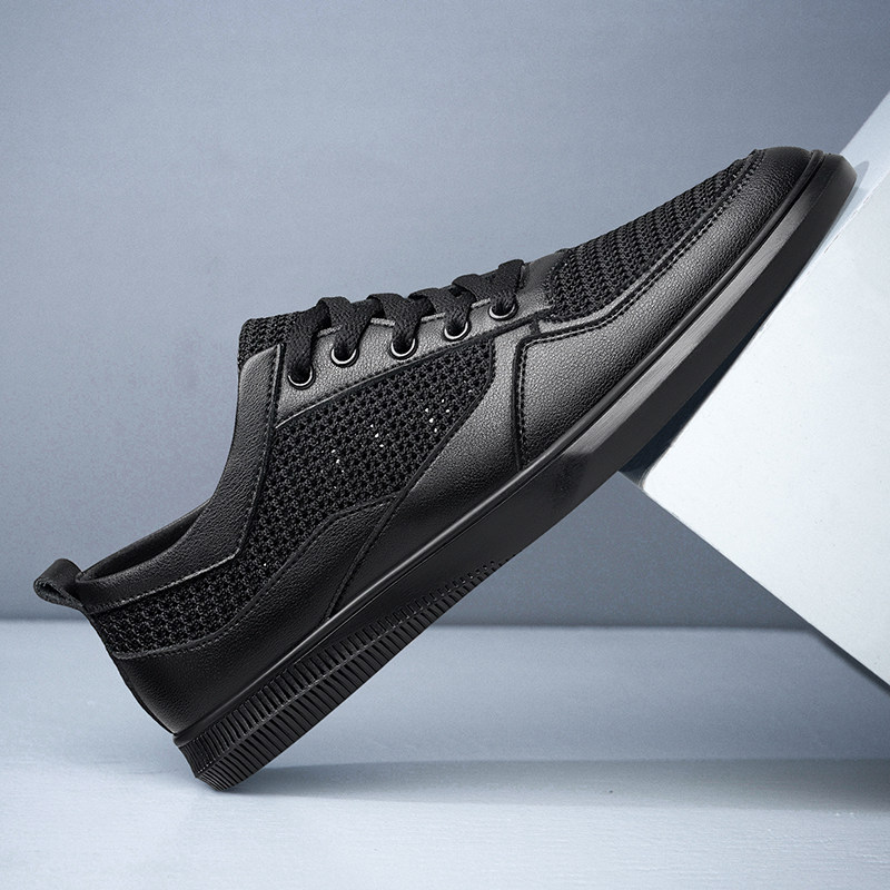 夏季纯黑板鞋真皮透气商务休闲男鞋薄款男士镂空软底网鞋防臭鞋子,流行男鞋,网面鞋,淘宝优惠券,粉丝福利购,淘宝优惠卷