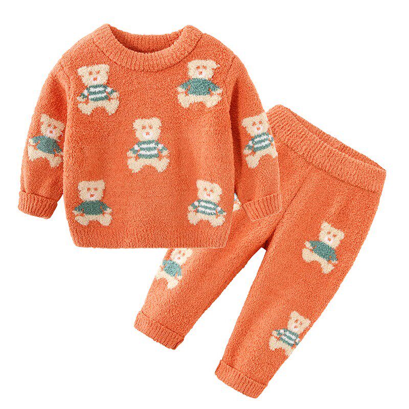 男童睡衣裤冬装日系软绵绵家居服套装宝宝儿童糜鹿红色居家服5073