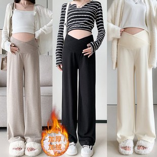孕妇裤子冬季外穿低腰怀孕长裤宽松E大码休闲阔腿裤冬装加绒保暖