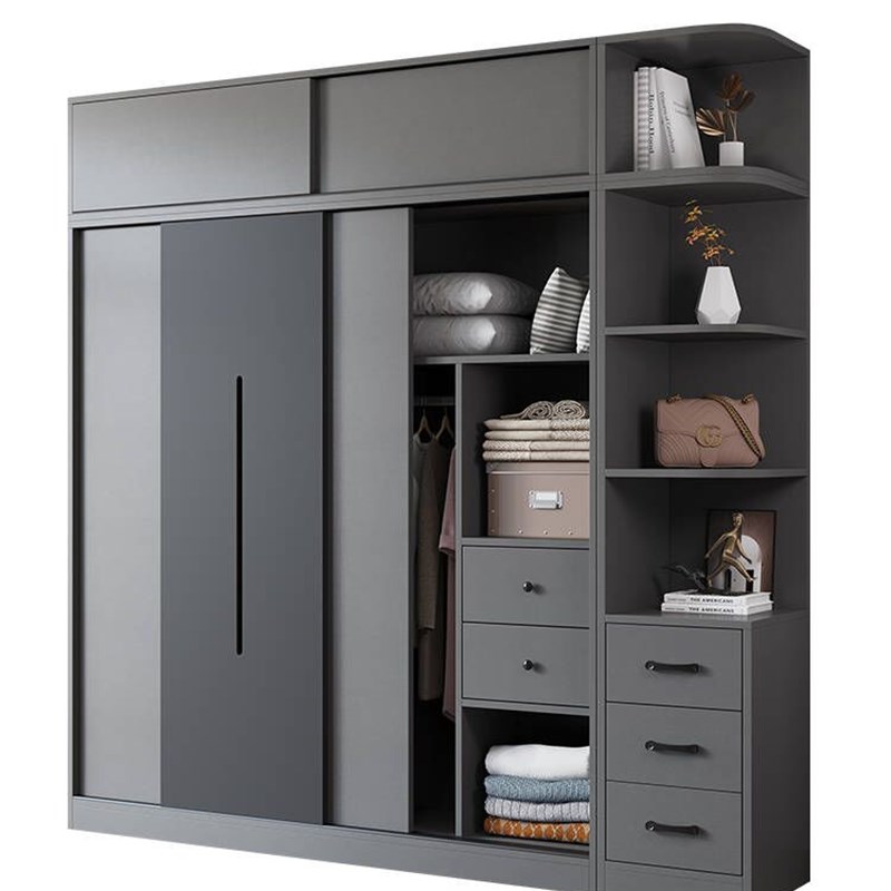 推拉门衣柜简约现代经济型整体家用卧室小户型包安装组合实木衣橱